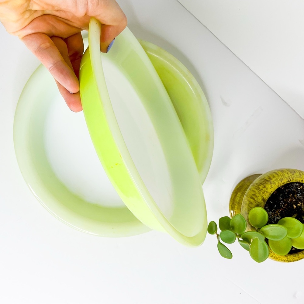 Vintage PYREX Lime Green Pie Plates Set of 2 | Retro Milk Glass